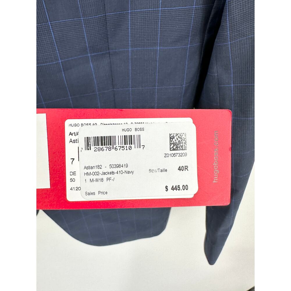 HUGO Hugo Boss Navy Blue 100% Virgin Wool Jacket Men's Size 40 Regular 40R NWT - Picture 6 of 10
